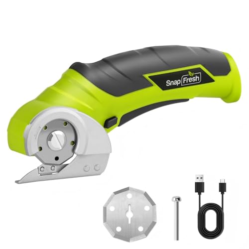 SnapFresh Kartonschneider Elektrische Schere 4V Kabellose Rollschneider Akku-Universalschneider Akkuschere - 2 Selbstschärfende Klingen - für Karton, Pappe, Teppich, Leder, Filz, Kunststoff