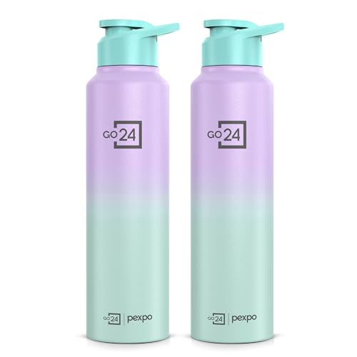 Water Bottle 1 ltr Stainless Steel Sports/Fridge Bottle with Sipper Cap (Pack of 2)| 1-Year Warranty | Single Wall |For Home, Office, Gym, Travelling | Craft Pro 950ml | Green-Purple Ombre