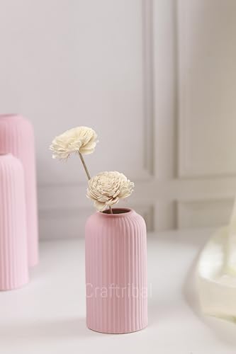 Craftribal's Modern Ceramic Flower Vases (Set of 3PCS) for Living Room, Flower Pots for Home Decoration, Home Decor, Line Vase (Set of 3PCS) Pink