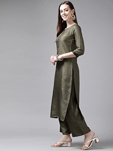 Image of INDO ERA Women's Polyester Solid Straight Kurta Palazzo With Dupatta Set(IE26KH9PK1836)