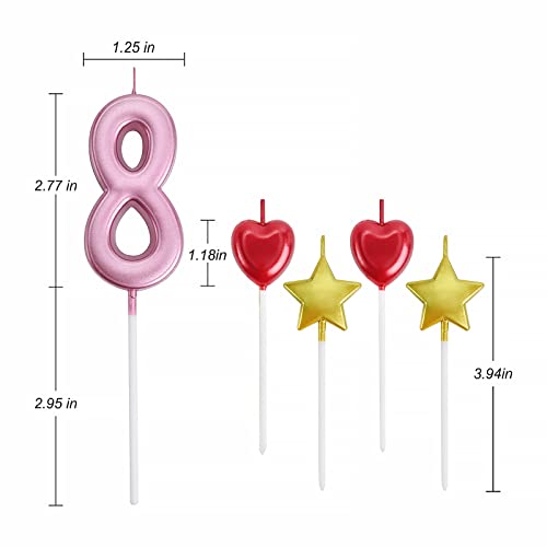 8St Birthday Candles, Pink Birthday Candles Numbers For Cake, Happy Birthday Candle With Star And Heart Topper Decoration For Party Kids Adults Family Festival #TOP1