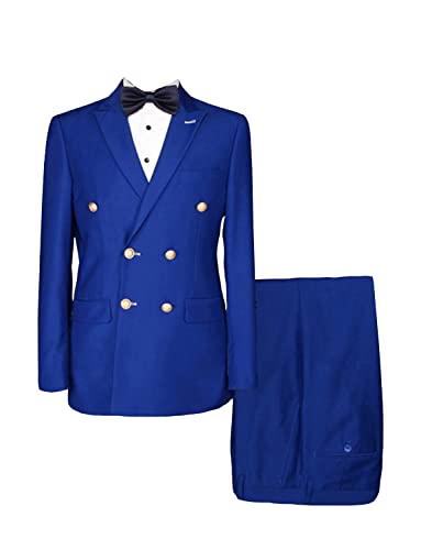 Men's Two Pieces Suit Double Breasted Buttons Peak Label for Business Office Jacket & Pants Set