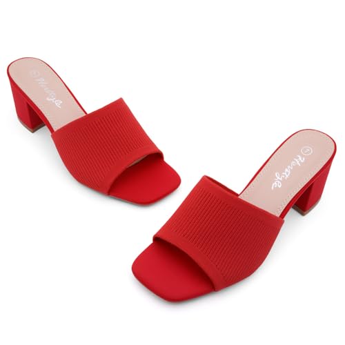 Image of Herstyle Square Open Toe Heeled Sandals for Women 2.5 Inch Low Block Chunky Heel Sandals Slip-On Mules Comfortable Dress Shoes for Party Wedding Office