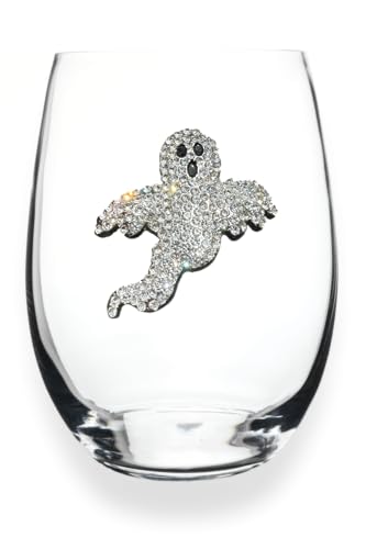 THE QUEENS' JEWELS Ghost Jeweled Stemless Wine Glass, 21 oz. - Unique Gift for Women, Birthday, Cute, Fun, Not Painted, Decorated, Bling, Bedazzled, Rhinestone
