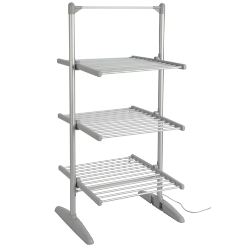 Rediffusion Clothes Airer, 3 Tier, Electric, 36 Heated Rails, 21m Hanging Space, 30kg Weight Capacity, Indoor Airer, Energy Efficient, 147 x 73 x 70cm, Silver - REDH08