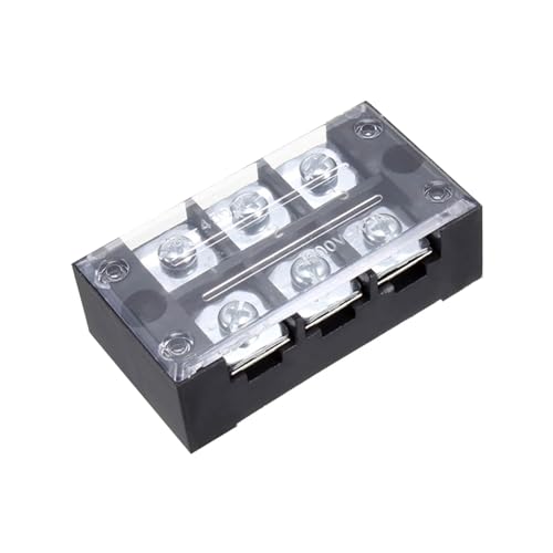 Rebower Barrettes de Bornes à Vis de Barrière à Double Rangée de 3 Positions, 600V, 45A (avec Couvercle) pour la Connexion de Fils, Circuits Électroniques - 1 Pcs/Noir/Tb-4503L