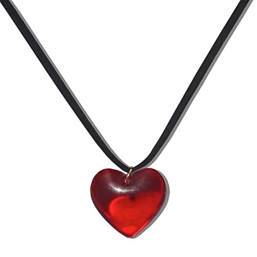 Y2K Colorful Big Heart Shape Pendant Necklace Simple Chunky Transparent Glass Puffy Love Heart Beaded Clavicle Chain Necklace Aesthetic Hip Hop Jewelry for Women