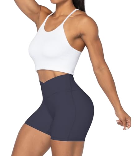 Image of Sunzel Crossover Biker Shorts for Women, No Front Seam V High Waist Yoga Workout Gym Shorts with Tummy Control | 4 Or 6-Inch Inseam, High Waisted, Tummy Control, Crossover Waist, Buttery Soft, No Front Seam, Squat Proof, Compression