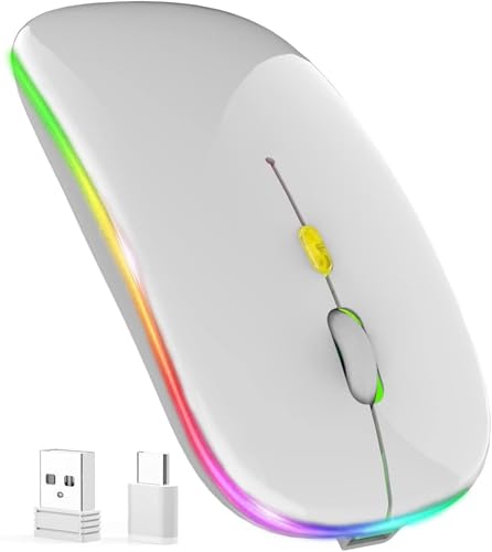 NA-E-VE Raton ​Inalambrico Recargable, Ratón Retroiluminado de 7 Colores con Mini Receptor USB de 2,4 GHz, Raton Gaming, Compatible con TV, Laptop, PC, Ordenador, Chromebook, Notebook, Blanco.