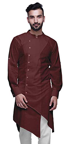 Image of Atasi Mandarin Collar Mens Kurta Shirt Solid Cotton Flex Long Kurta for Boys