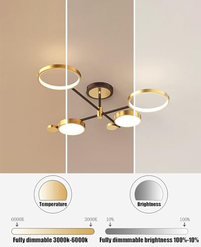Plafonnier LED dimmable noir et doré L75cm avec télécommande pour salon