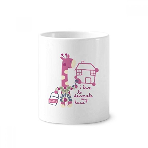 Pot céramique girafe rose pour ranger stylos et brosses à dents