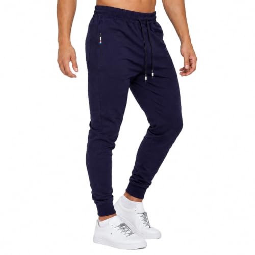 Image of Mens Tracksuit Bottoms Sport Trousers Cuffed Sweatpants with Zipper Pockets