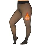 WiliW Thermostrumpfhosen Gefütterte Schwarze Strumpfhosen Damen Grosse Grössen Winter Warm,Gefälschte Durchscheinend Plüschstrümpfe Pantyhose Wärmende Fleece Strumpfhose