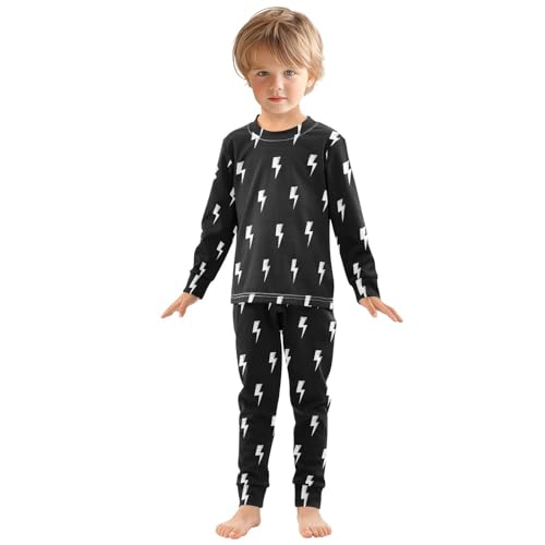 Pajama Sets Long Sleeve Lightning Bolt Pattern Print Soft Comfy Sleepwear 2 Piece PJS 3-8T2