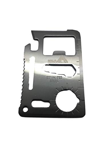 (5-Pack, Silver) Ninja Outdoorsman 11 In 1 Stainless Steel Credit Card Pocket Sized Survival Multi Functional Tool - Stocking Stuffers, Christmas Gifts Under 10 Dollars #TOP4