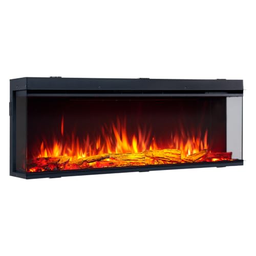 Image of FLAMME 51”/130cm Knighton Platinum Smart Inset Media Wall Electric Fireplace 1-2-3 sided View Compatible with Alexa Deep Fuel Bed Perfect for Media Wall