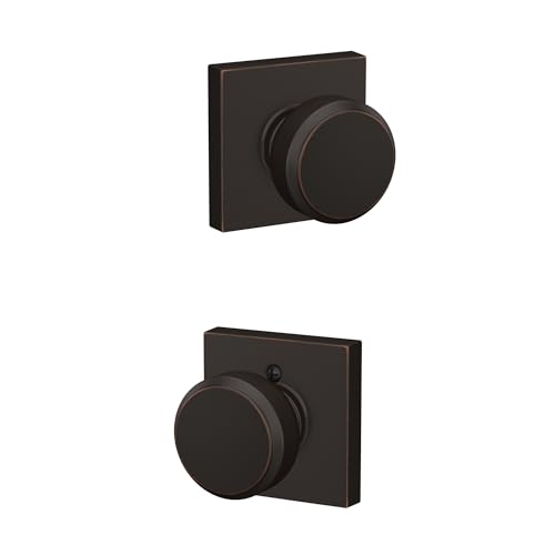 Image of Schlage F10 BWE 716 COL Bowery Knob with Collins Trim Hall & Closet Passage Door Lock, Aged Bronze
