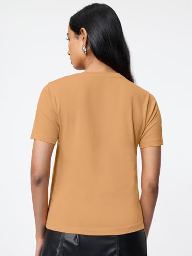 Image of The Souled Store Casual Classics: Women and Girls Short Sleeves Spread Collar Solid Cotton Regular Fit Breathable Lightweight Trendy Everyday T-Shirt