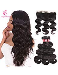 SuperNova Brazilian Body Wave Virgin Hair 3 Bundles with 13x4 Ear to Ear Full Lace Frontal Closure Unprocessed Human Hair Extensions Lace Frontal with Bundles Natural Color (16 18 20+14inch frontal)