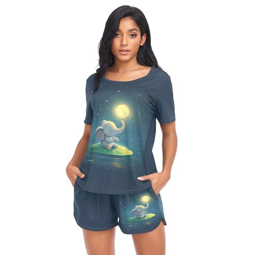 Pyjama court éléphant lune taille S pour stopper la chaleur et l'inconfort nocturne