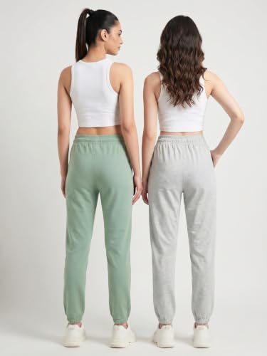 Image of Fflirtygo Cotton Solid Joggers /Track Pant /Solid Pajama /Leggings �100% Export Quality Soft Cotton Night Wear /Pocket Pyjama for Women Combo Pack of 2Pcs, Blue and Grey