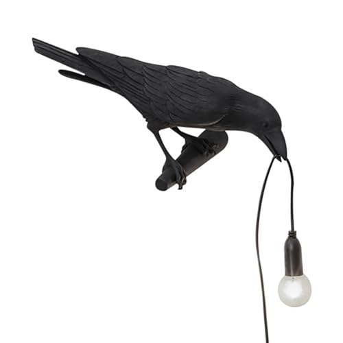 Image of Raven Bird Lamp,Vintage Resin Crow Lamp with E14 Blub, Wall Mounted Gothic Wall Sconce Night Light Fixture with Plug in Cord for Living Room Bedroom Art Deco