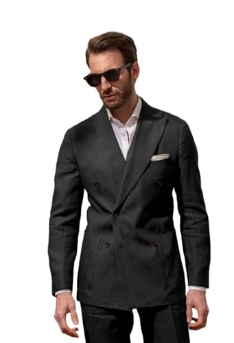 Men Double Breasted Linen Suits 2 Piece Suits for Men Summer Wedding Regular Fit Big and Tall Lightweight