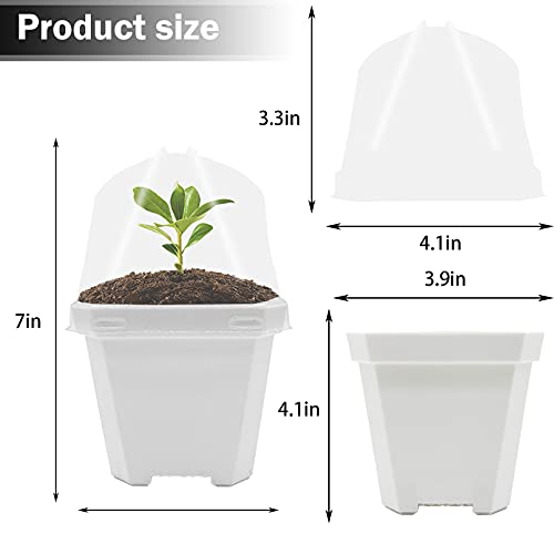 10PC White Plant Nursery Pots with Humidity Dome-4 inch Plastic Gardening Pot Plant Container-Seed Starting Pot with Drain Holes for Seedlings/Vegetables/Succulents/Cuttings