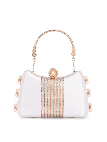 Image of TOOBA Handicraft Women's Beautiful Bling Box Clutch Bag | Evening Bag, Bridal Purse & Party Handbag | Wedding & Special Occasion Clutch (Chatai Side Pearl)