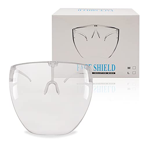 Face Shield,Full Face Covering Shield,Clear Safety Face Shields with Glasses Frame,Anti Fog Clear Plastic Face,Protective Face Shields Reusable for Adult,UV for Men and Women