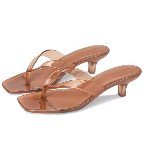 ClassicSter Jelly Thong Sandals for Women Clear Flip Flop Kitten Heels Sandals Low Heel Square Toe Transparent Shoes