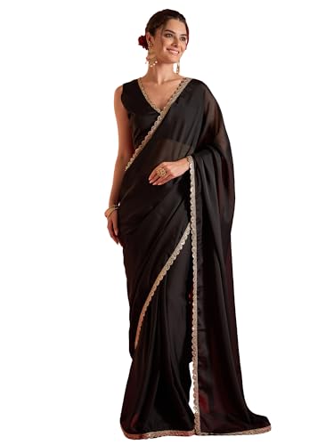 Image of AKHILAM Women's Shimmer Pure Georgette Embroidered Ready To Wear one Minute Saree With Unstitched Blouse Piece