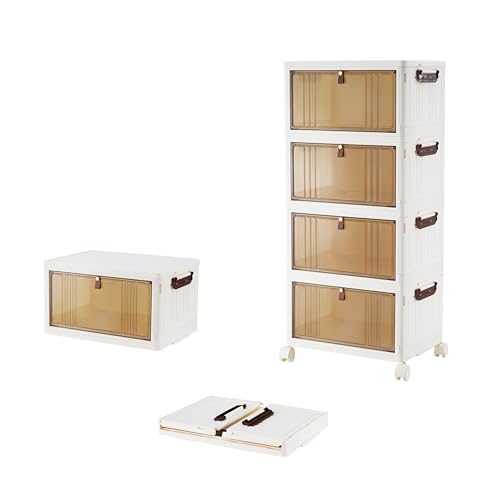 Image of BARGAIN FACTORY 4-Tier Stackable Storage Box Set with Lids, 23L Capacity per Tier, Wheeled Storage Bins with Brakes
