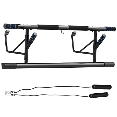 SPORTNOW Doorway Pull-Up Bar, No-Drilling Chin-Up Bar, Push-Up Stand with Resistance Bands, Padded Handles for Home Gym Exercise