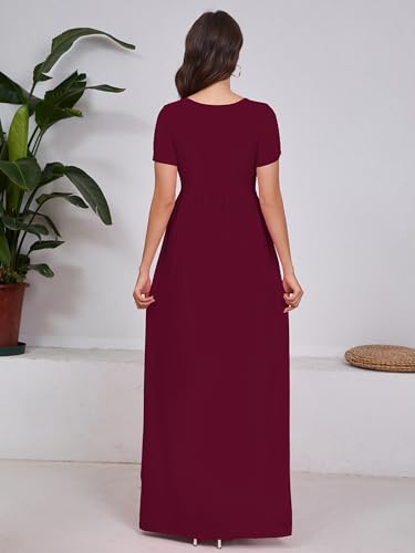 Image of DEARCASE Maxi Dress for Women Short Sleeve Casual Summer Loose Plain Comfy Long Dresses with Pockets