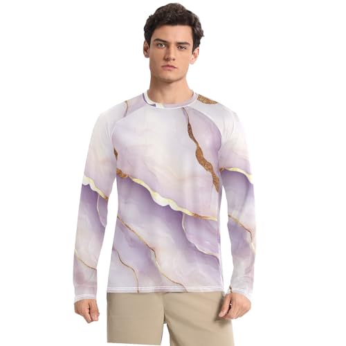 Marble White White Men's UPF 50+ Quick Drying Round Neck UV Sun Protection Long Sleeve Shirts Beach
