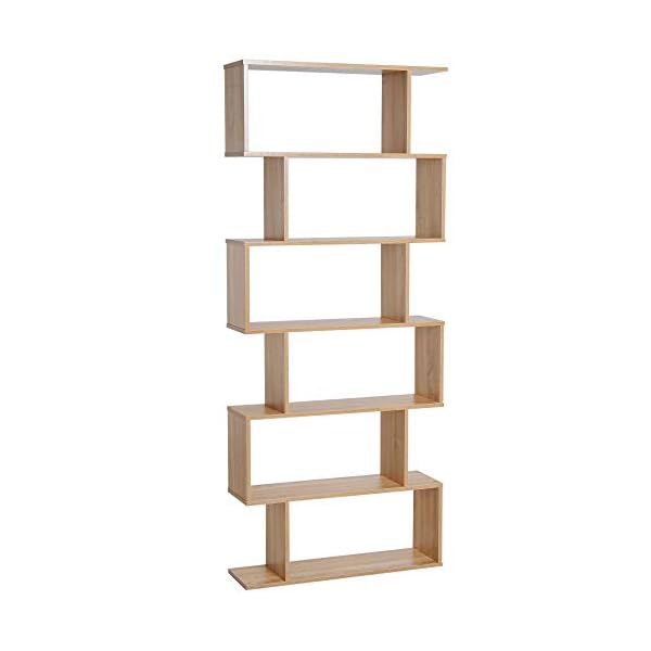 HOMCOM Wooden Wood S Shape Storage Display 6 Shelves Room Divider Unit Chest Bookshelf Bookcase Cupboard Cabinet Home Office Furniture (Oak)