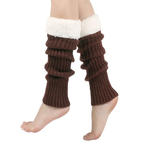 Wdbild Calentadores de piernas, de punto acanalado, calcetines sin pies para mujer, calentadores de piernas suaves y cálidos para invierno, para fiestas de Navidad, café, 40cm