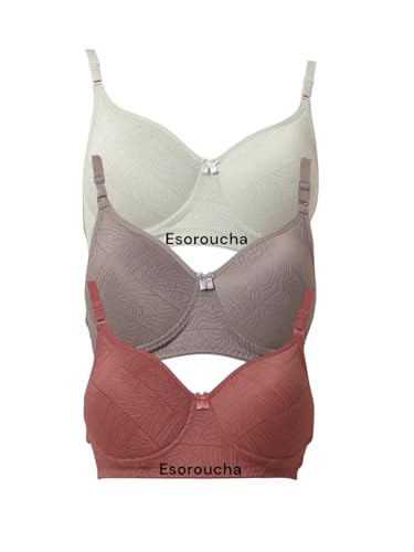 Image of Women's Cotton Full Coverage Lightly Padded Wirefree T-Shirt Bra Combo Pack of 3