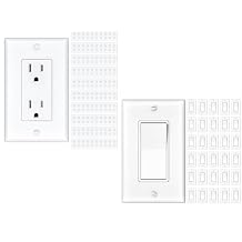 100 Pack 15A Wall Outlet, White Decorator Receptacle with Wall Plate & Amico 30 Pack Light Switch