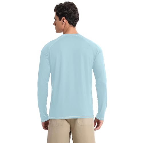 Light Blue Men's Rash Guard Classic Crew Neck Comfort Sun Protection Long Sleeve Water Fishing2