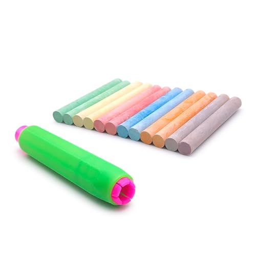 Leddy Living Juego de 12 tizas de colores con porta tizas ajustables – Tizas para pizarra, escuela, oficina y hogar – Antipolvo, fácil de usar, ideal para dibujar y escribir