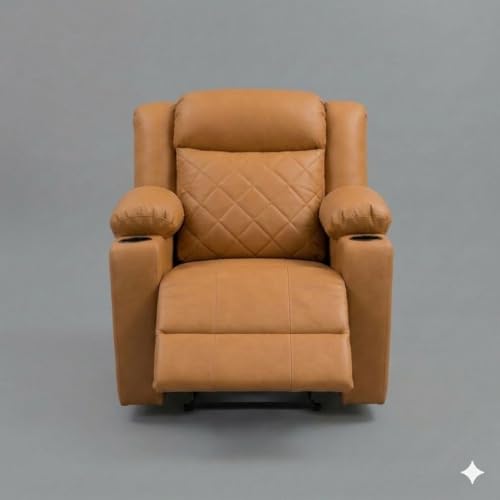 Image of Amazon Brand - Solimo Cosmo | Single Seater Sofa Recliner | Manual Recliner (Leatherette Tan) | 1 Year Warranty