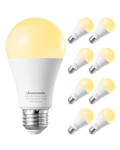 Image of DEWENWILS 8-Pack A19 LED Light Bulb, 1500LM, 3000K Soft Warm Light Bulb, Energy Saving 14W(100W Equivalent) LED Bulb, E26 Medium Screw Base, Non Dimmable, UL Listed