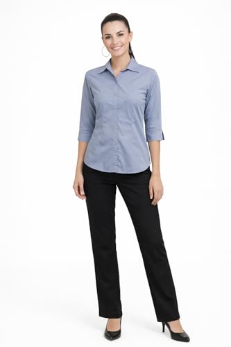 Image of Skyla Women's Cotton Rich Formal Shirt | 3 /4 Sleeve Office Wear | Regular Fit Business Casual Workwear