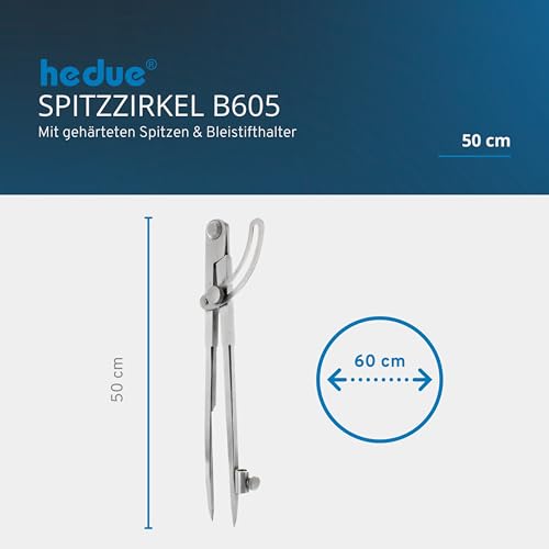 Foto von HEDUE® Spitzzirkel B605 - Anreißzirkel mit Stifthalter & Stellbogen, Tischler Zirkel Holzbearbeitung, Stechzirkel aus gehärtetem Stahl, 500 mm