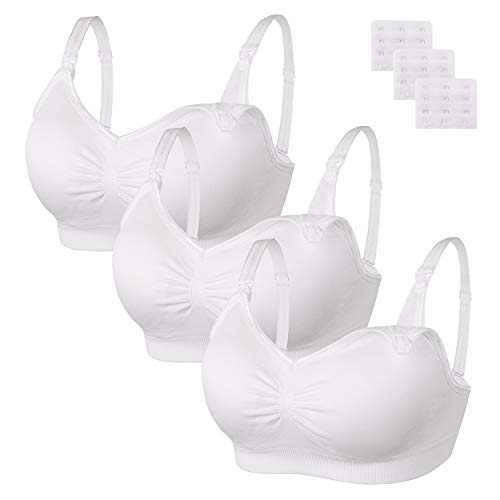 Image of Angelhood Womens Seamless Sleep Nursing Bra,Breastfeeding Maternity Bra with Remove Bra Pads Extenders Pack of 3