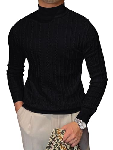 Men's Mockneck Sweaters Long Sleeve Slim Fit Casual Pullover Cable Knit Turtleneck Jumpers Sweaters2