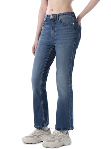 Image of ONLY Women's Solid Flared High Rise Black Jeans